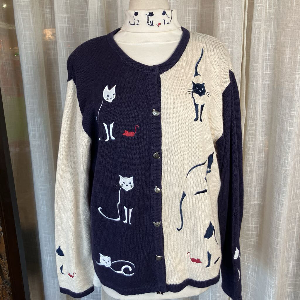 1980s Christopher Banks 2 Piece Cat Turtleneck & Sweater