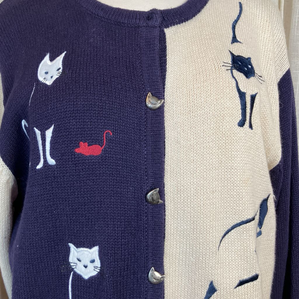 1980s Christopher Banks 2 Piece Cat Turtleneck & Sweater