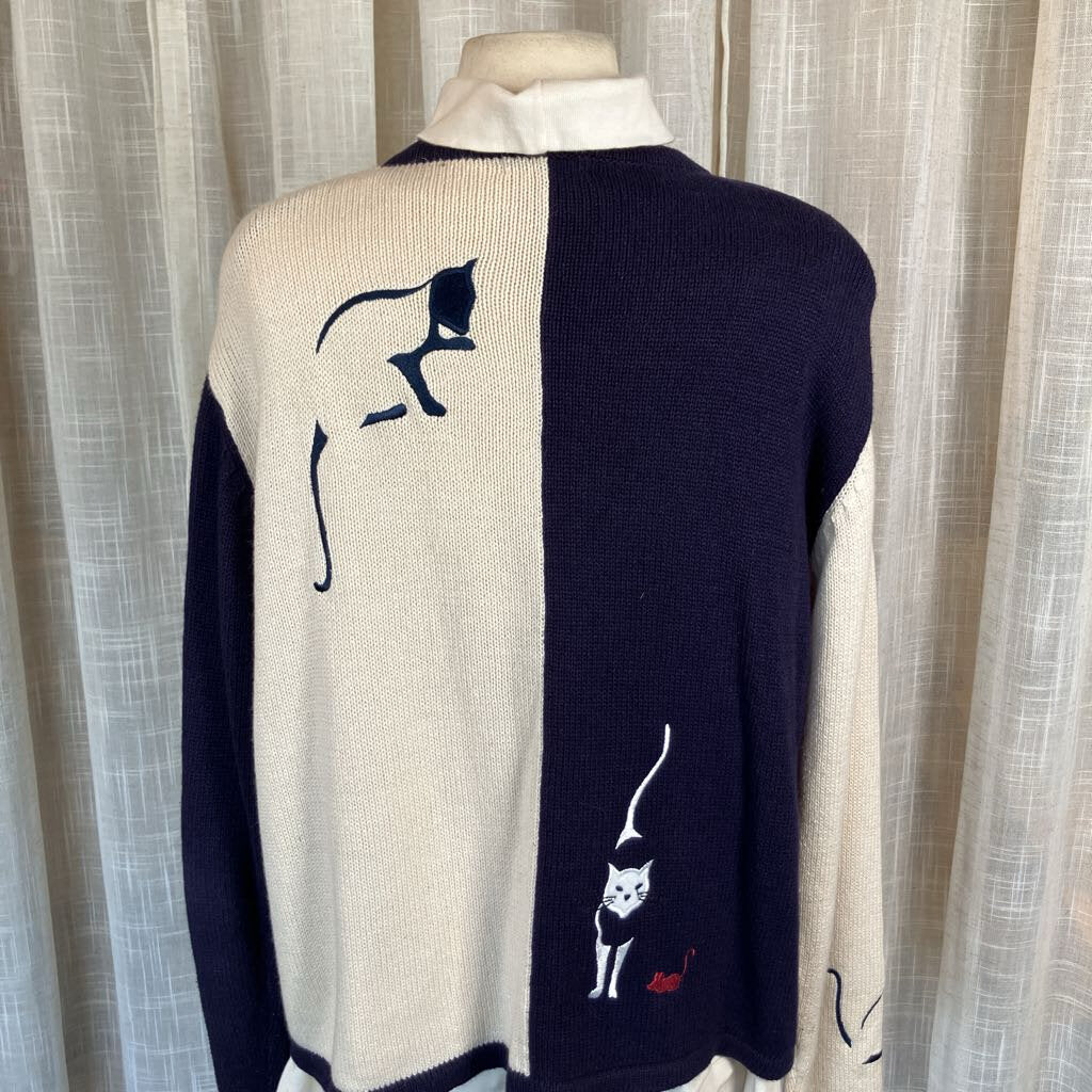 1980s Christopher Banks 2 Piece Cat Turtleneck & Sweater