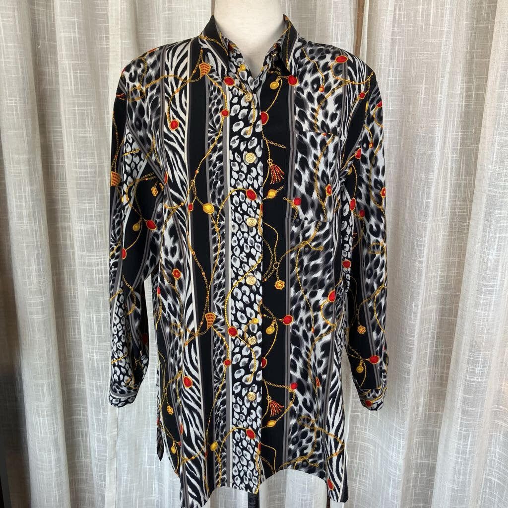 1990s Animal Print w/ Gold Chain Blouse