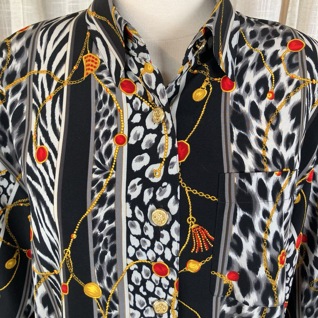 1990s Animal Print w/ Gold Chain Blouse