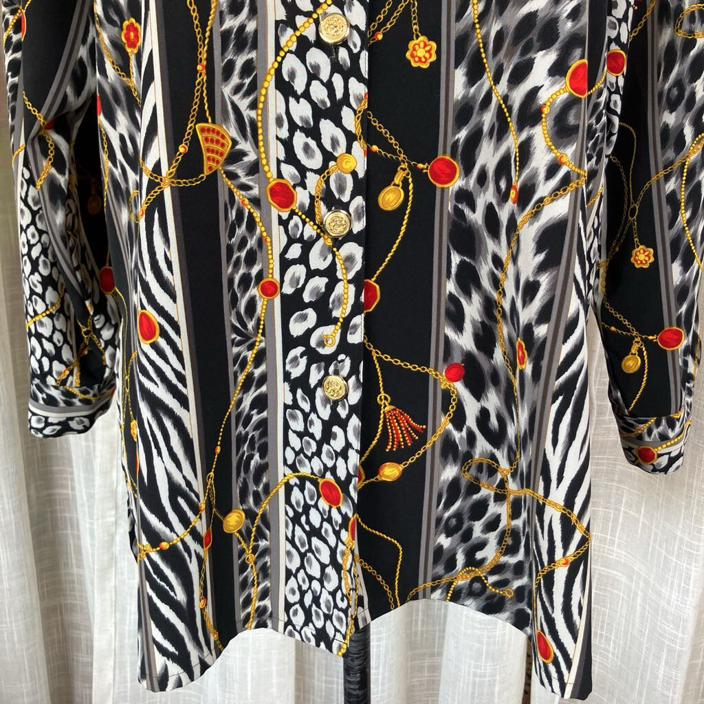 1990s Animal Print w/ Gold Chain Blouse