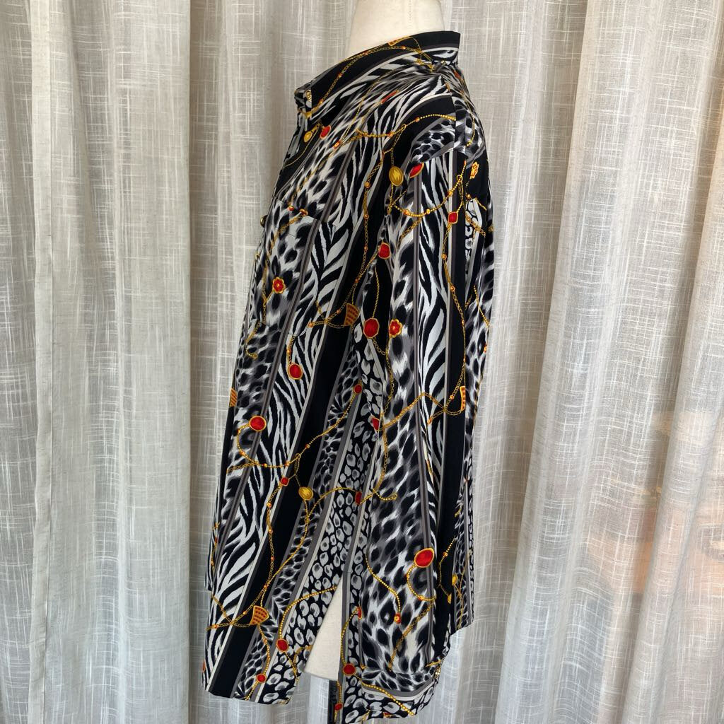 1990s Animal Print w/ Gold Chain Blouse