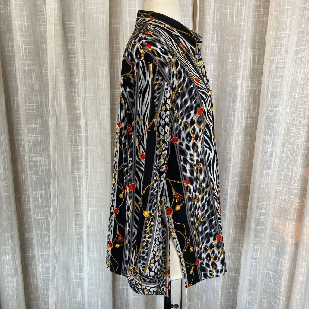 1990s Animal Print w/ Gold Chain Blouse