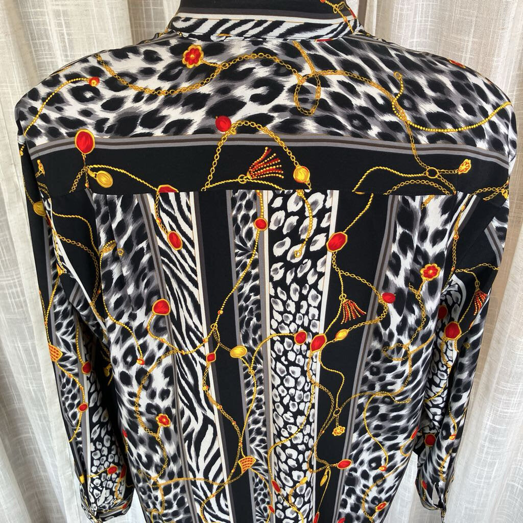 1990s Animal Print w/ Gold Chain Blouse