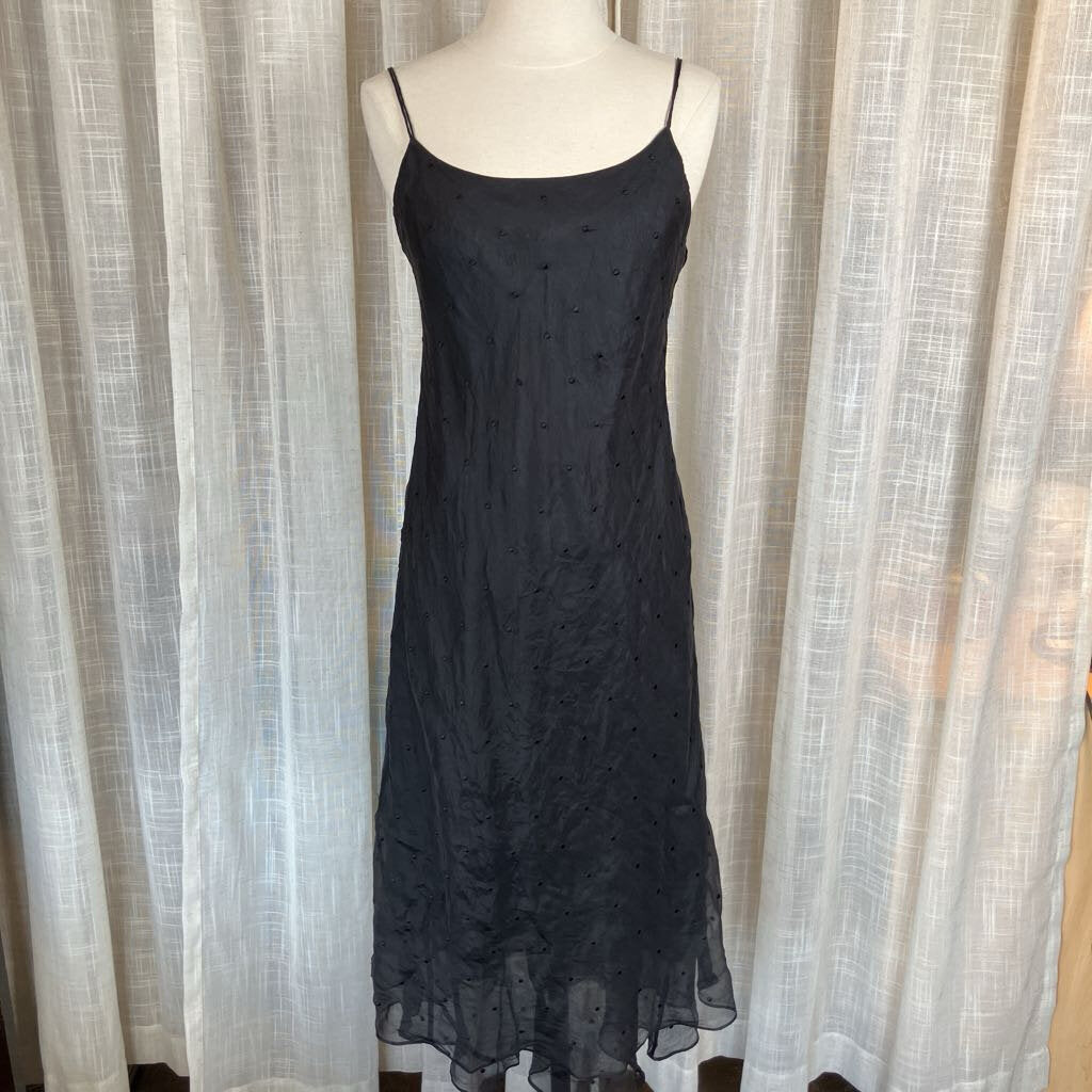 Y2K Ralph Lauren Silk Little Black Dress w/ Embroidered Dots