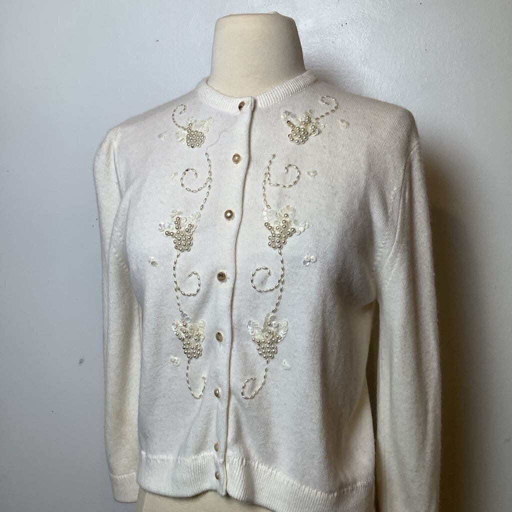 1960s White Beaded Cardigan