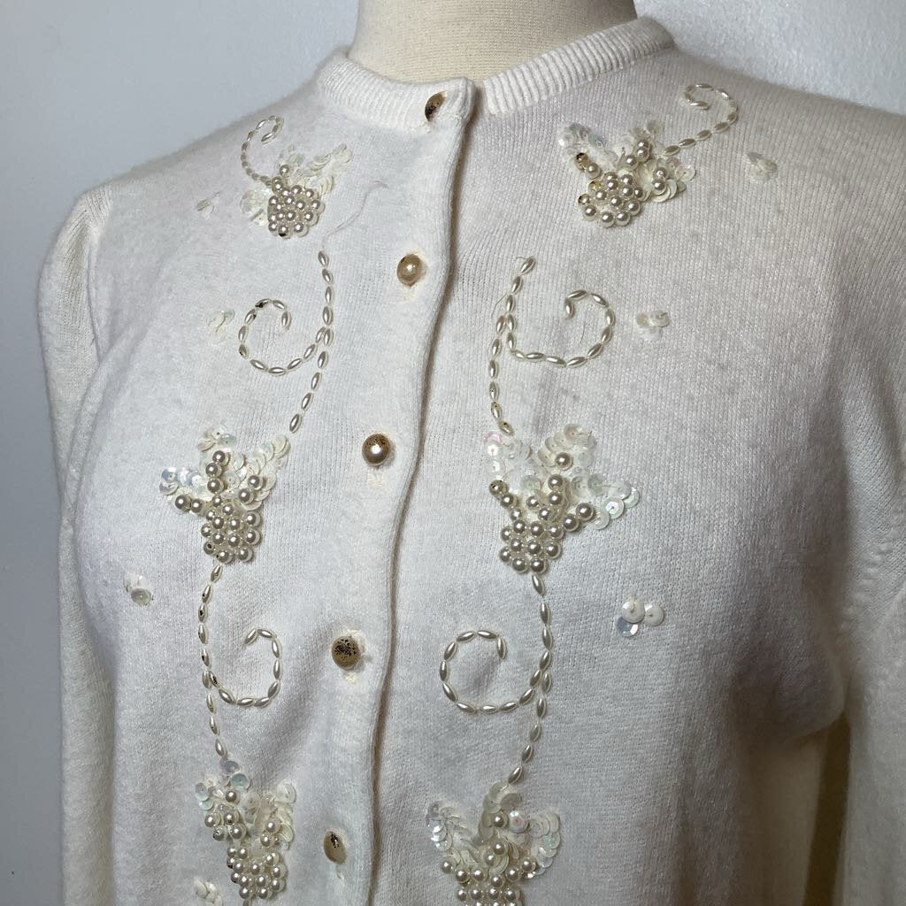 1960s White Beaded Cardigan