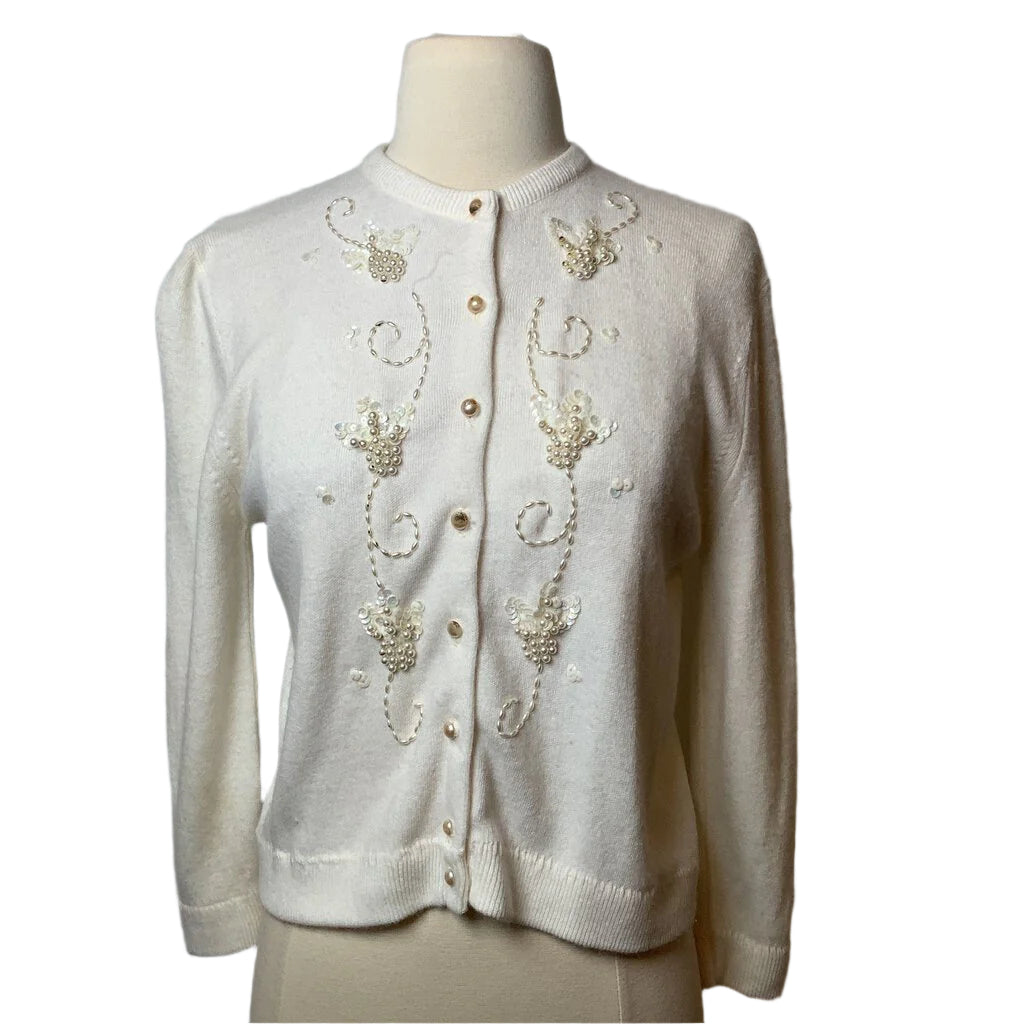 1960s White Beaded Cardigan