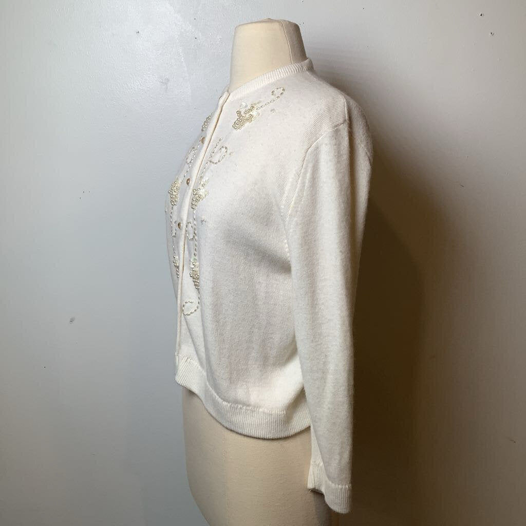 1960s White Beaded Cardigan