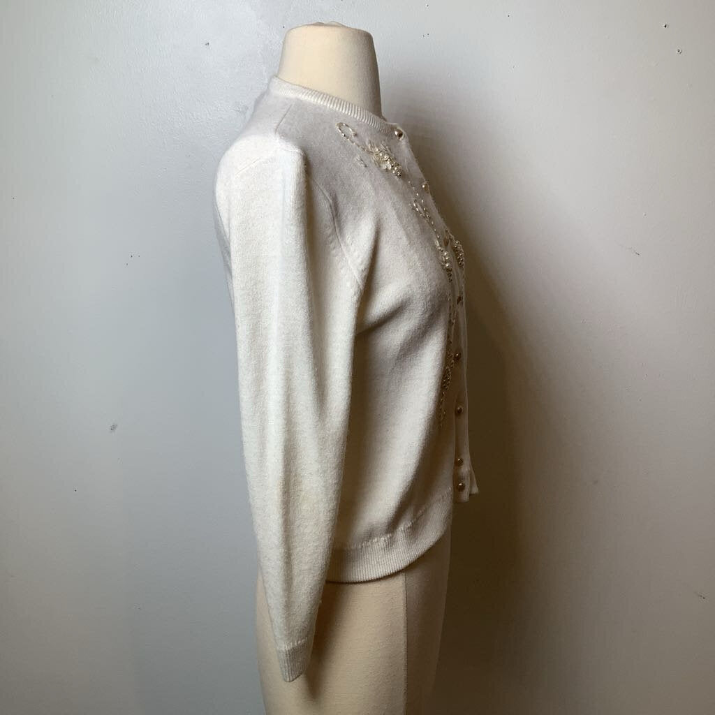 1960s White Beaded Cardigan