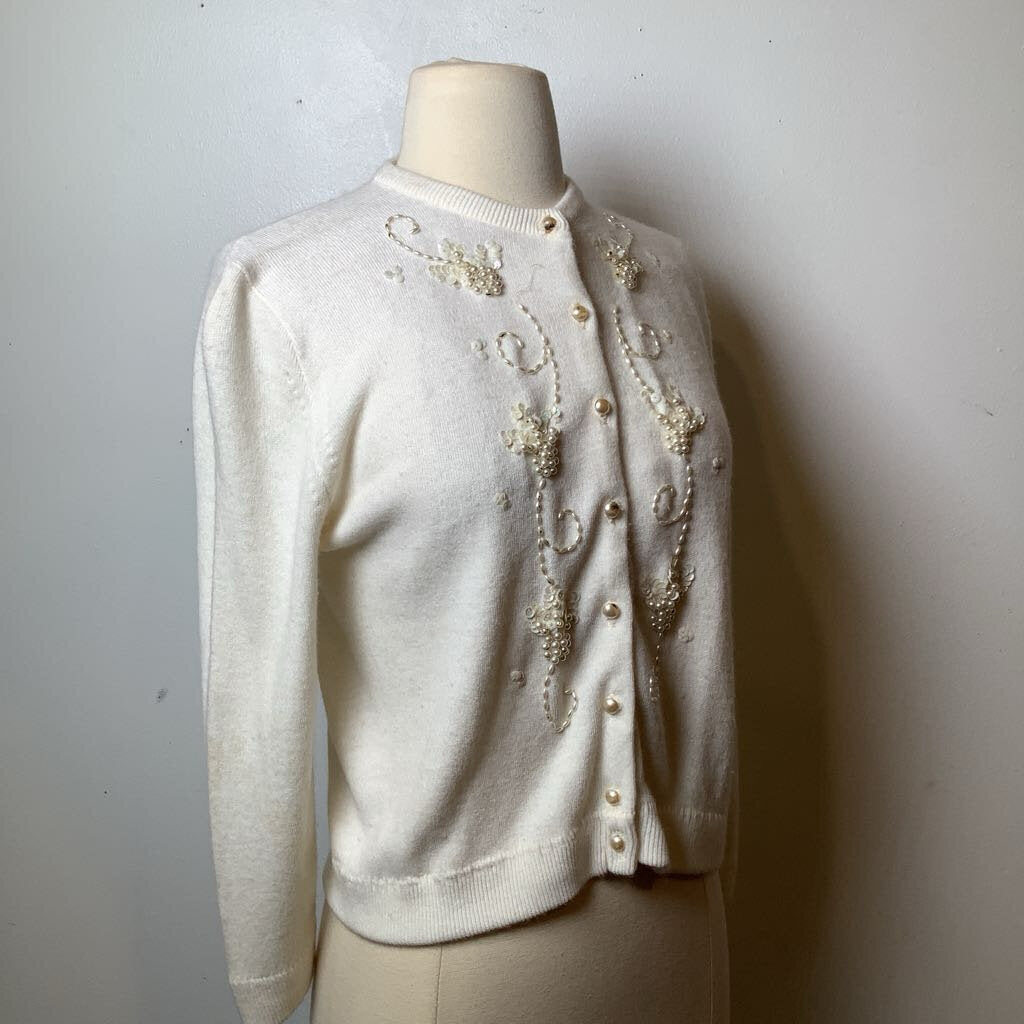 1960s White Beaded Cardigan