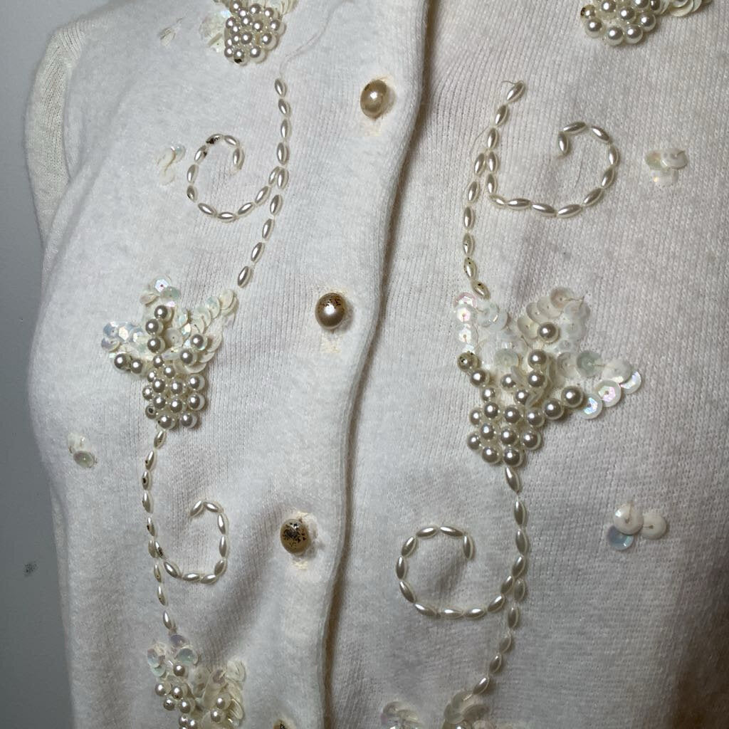 1960s White Beaded Cardigan