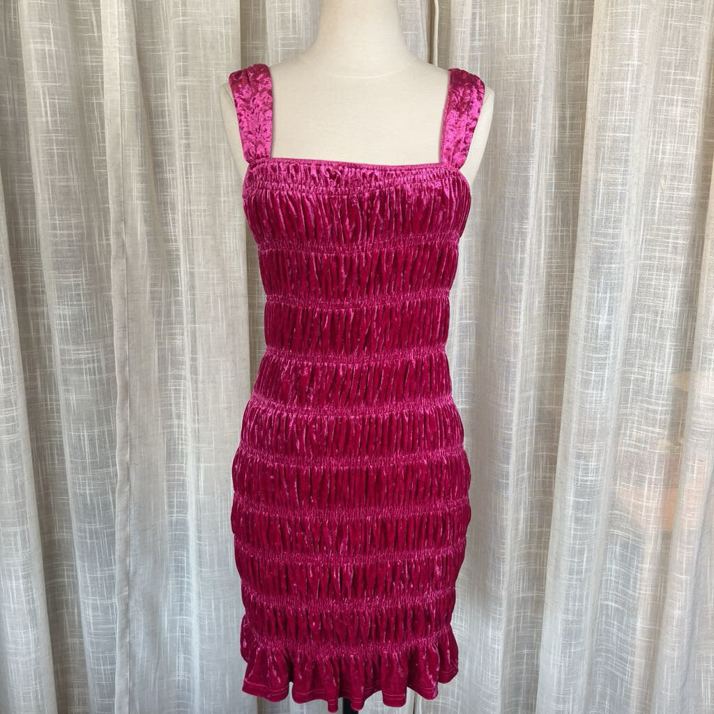 Pink Velour Ribbed Pencil Dress