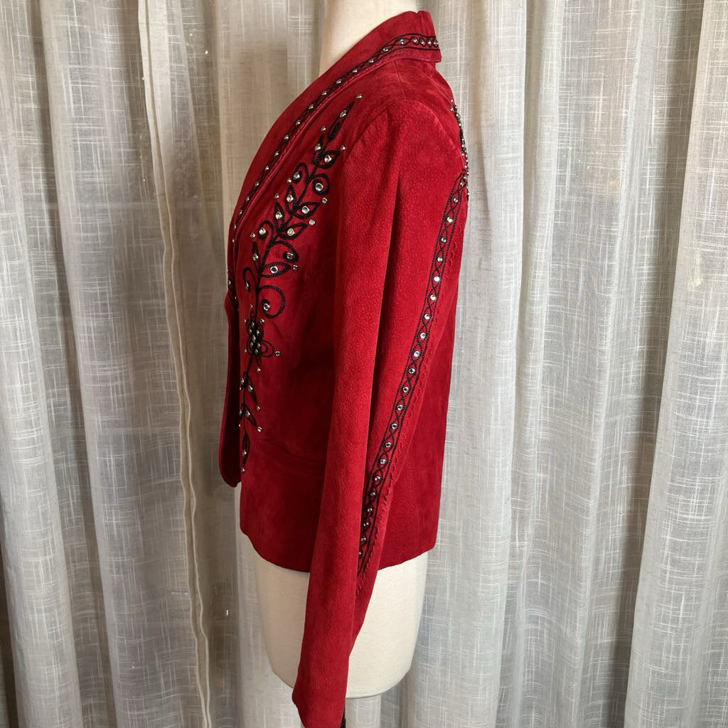 1990s Embroidered Red Leather Jacket