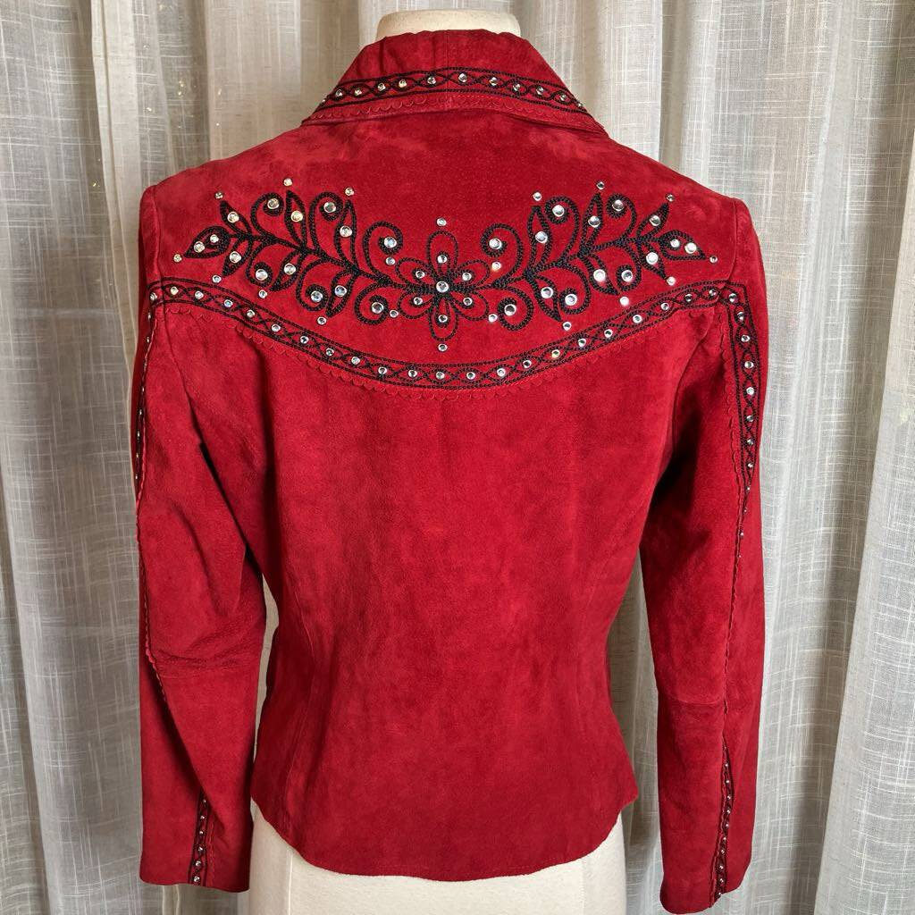 1990s Embroidered Red Leather Jacket