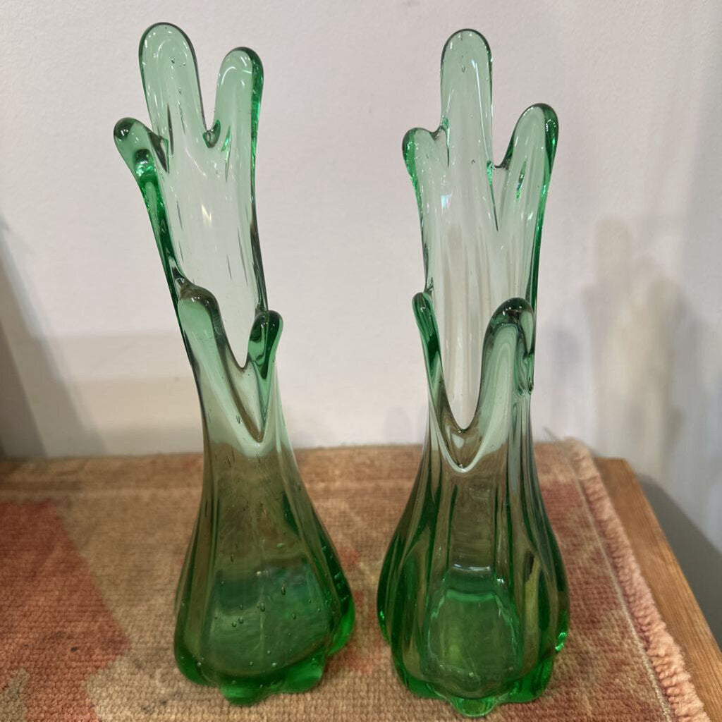 Mid Century Pair of Green 10" Swag Vase