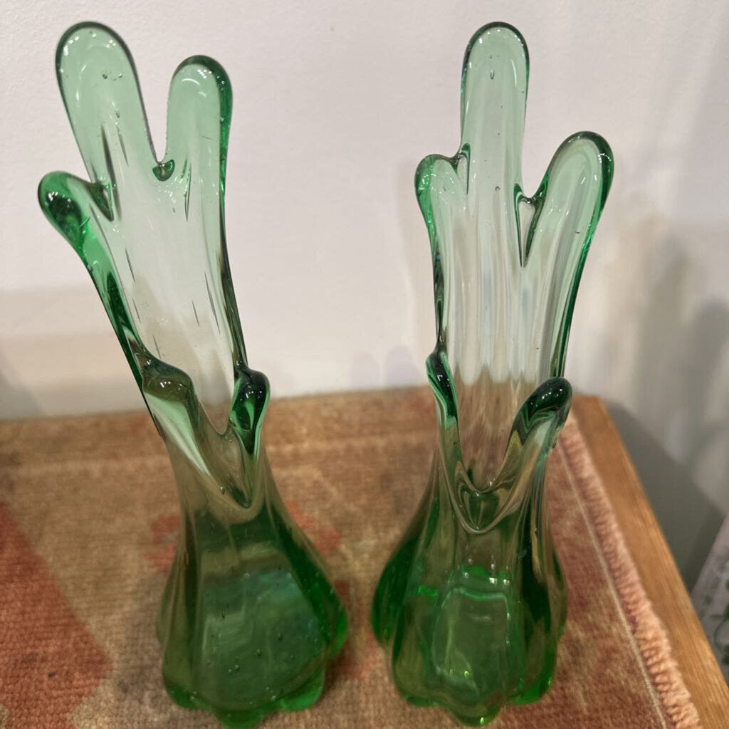 Mid Century Pair of Green 10" Swag Vase