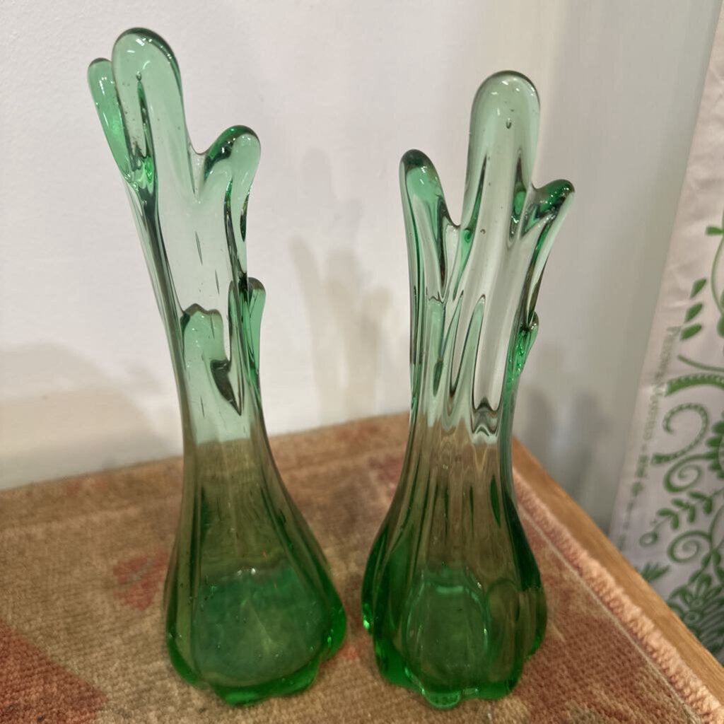 Mid Century Pair of Green 10" Swag Vase