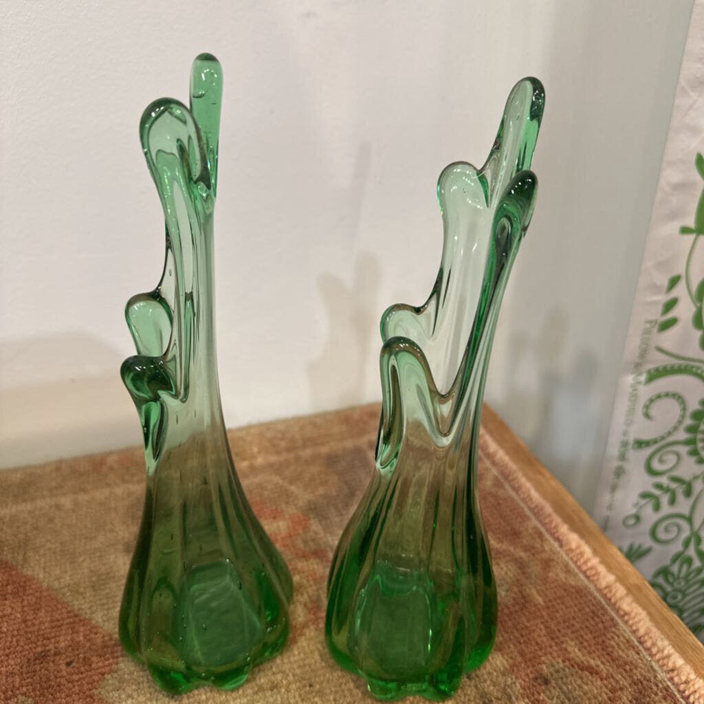 Mid Century Pair of Green 10" Swag Vase