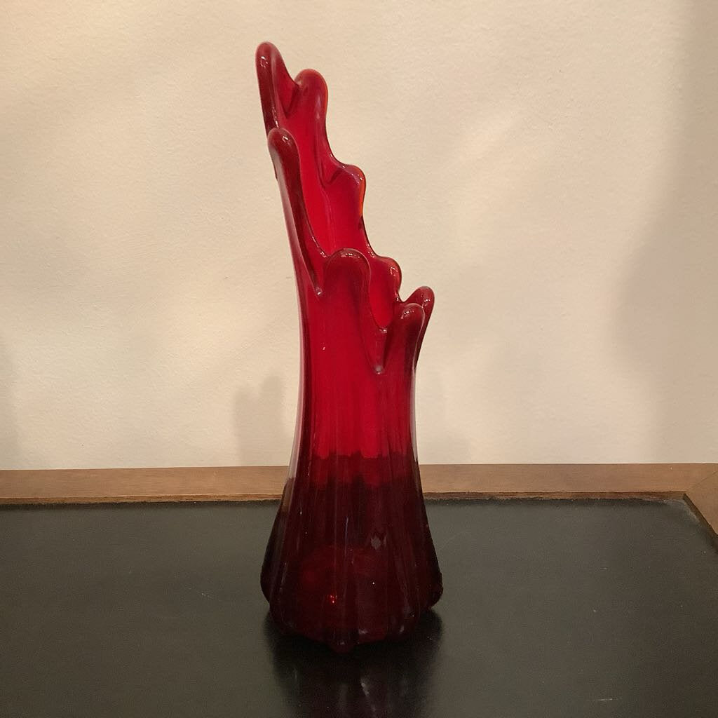 Mid Century 8.5" Red Swag Vase