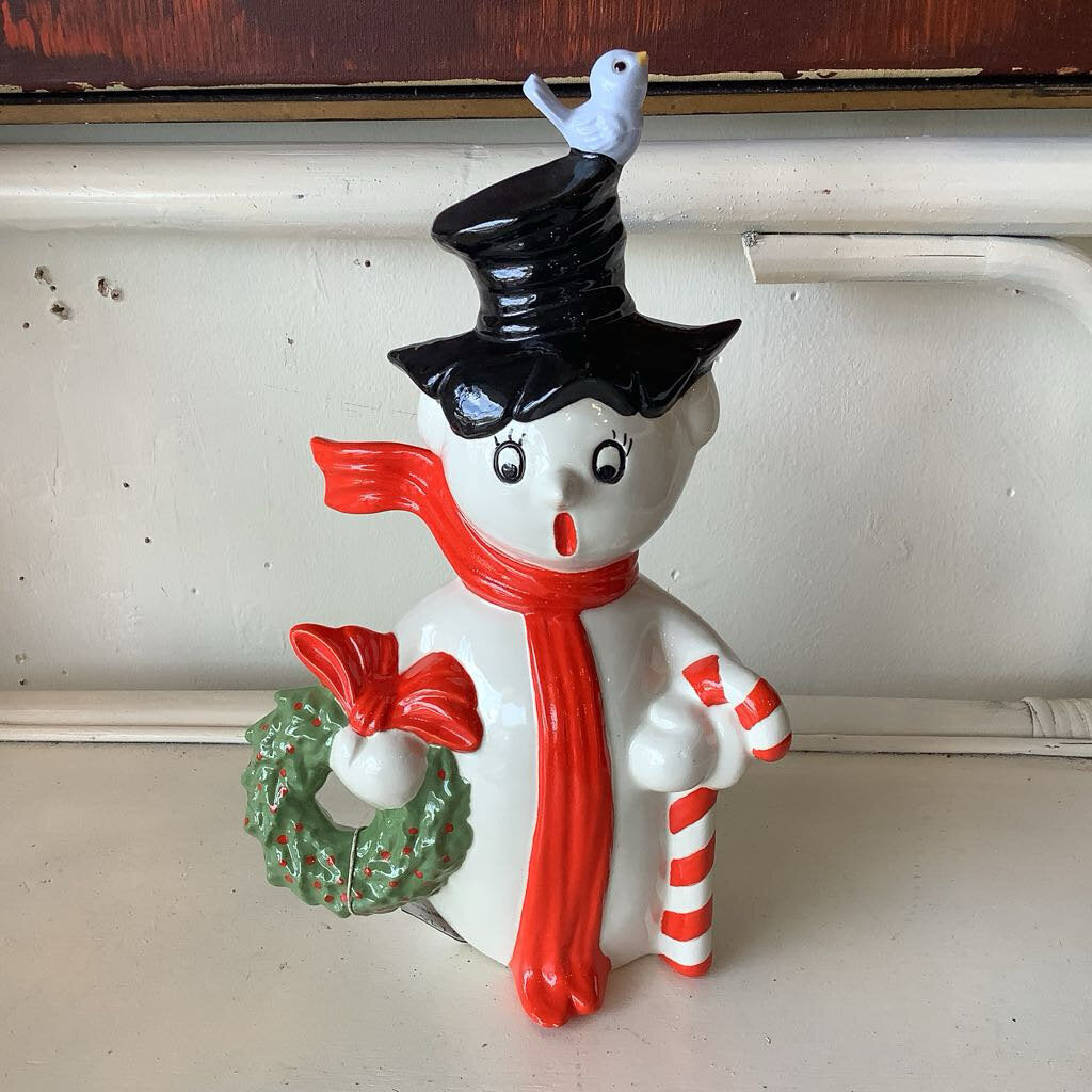 Vintage Snowman with Bird Figurine