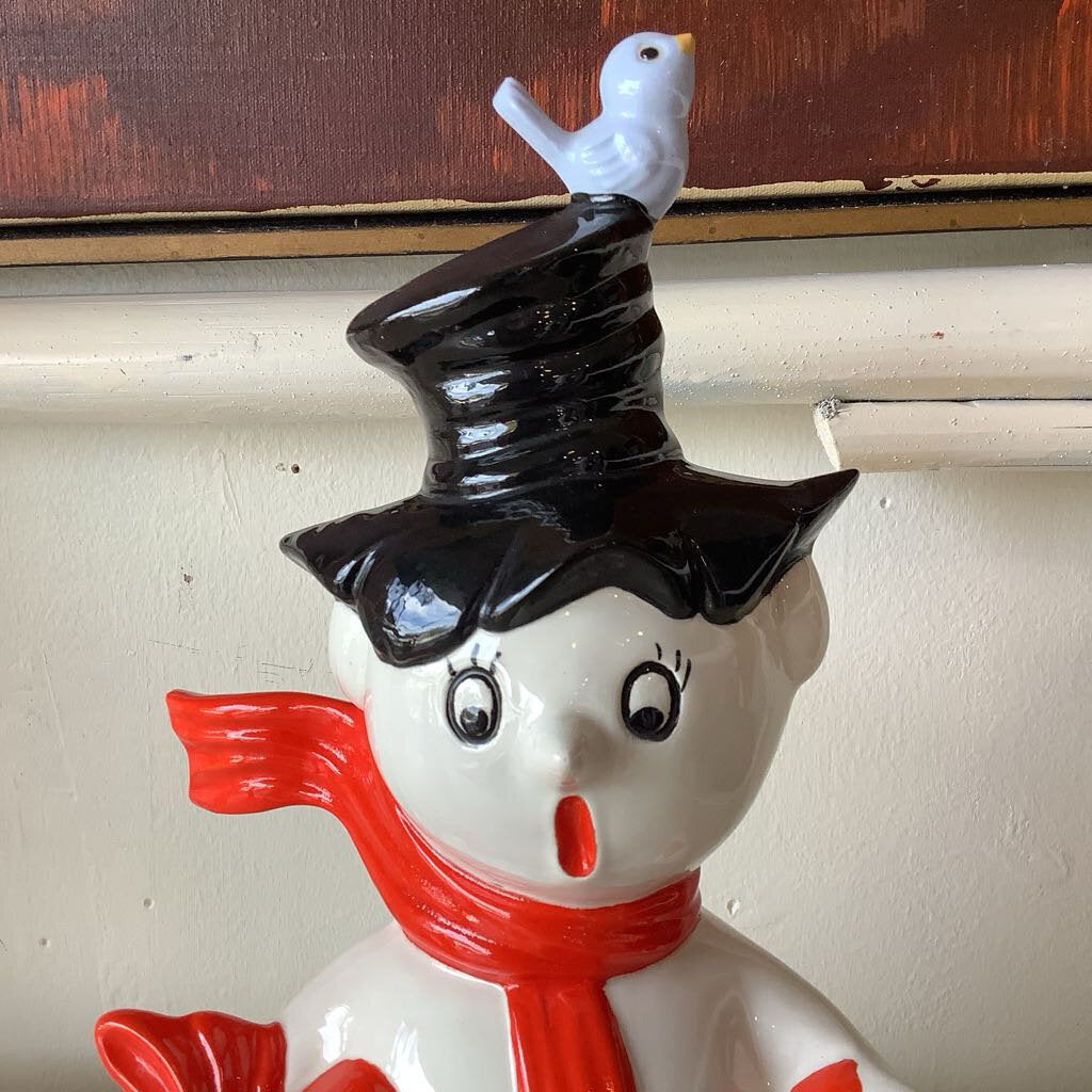 Vintage Snowman with Bird Figurine