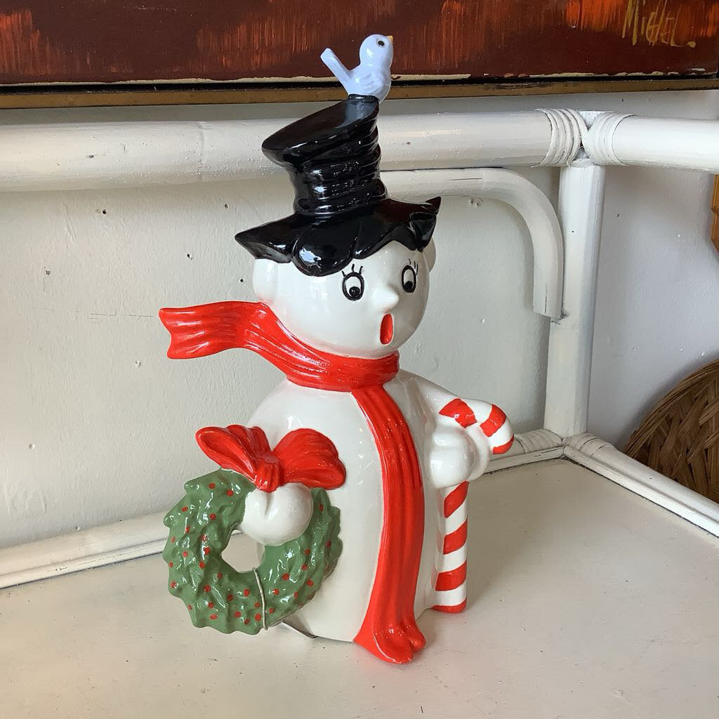 Vintage Snowman with Bird Figurine