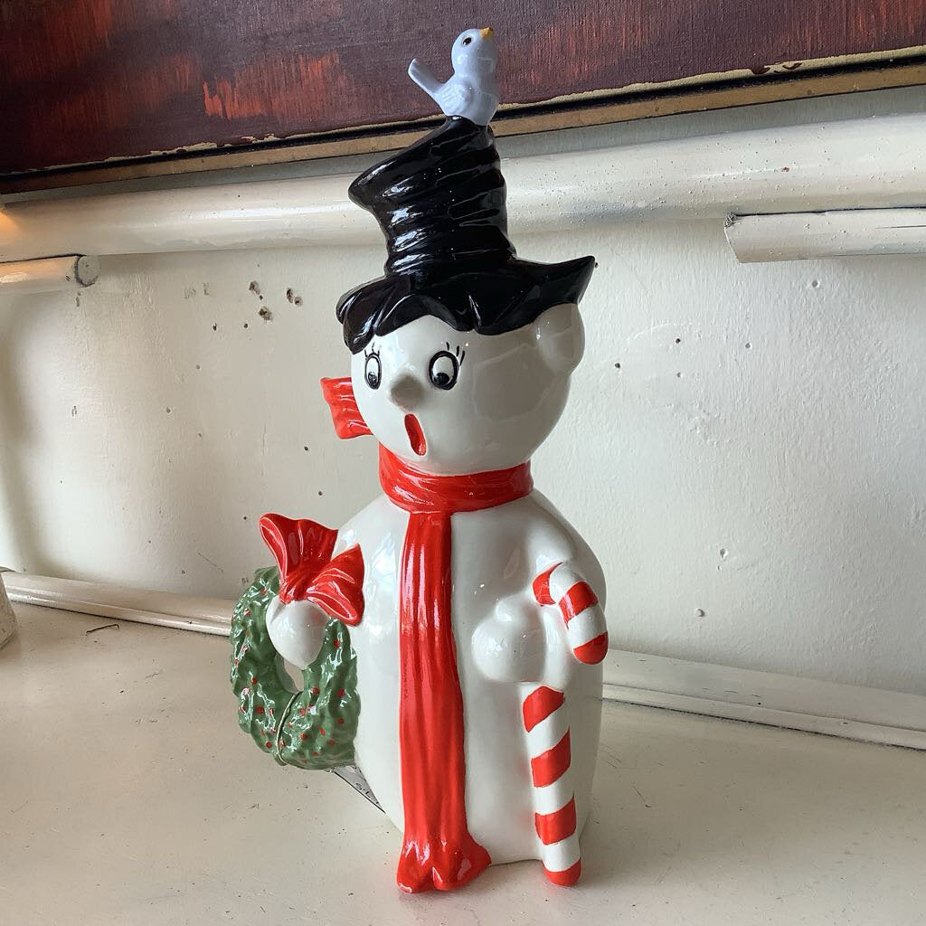 Vintage Snowman with Bird Figurine