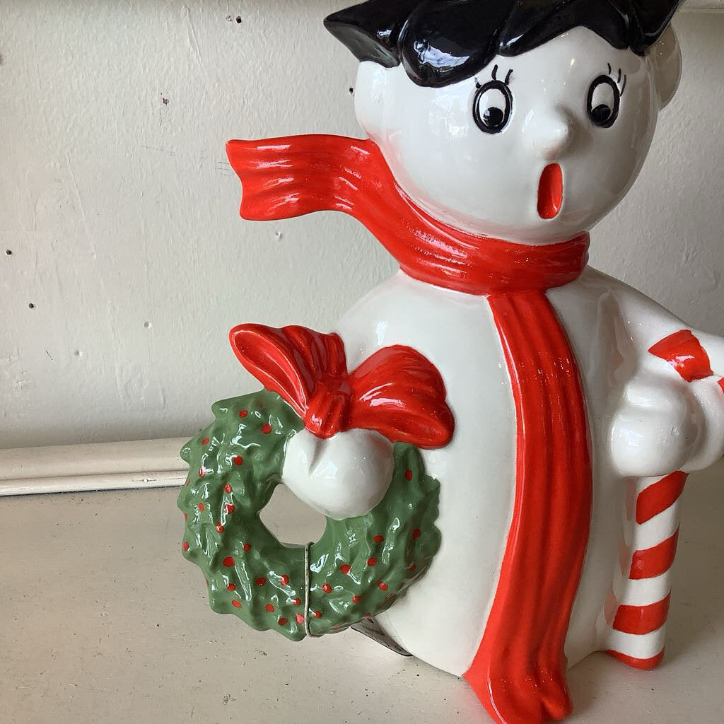 Vintage Snowman with Bird Figurine