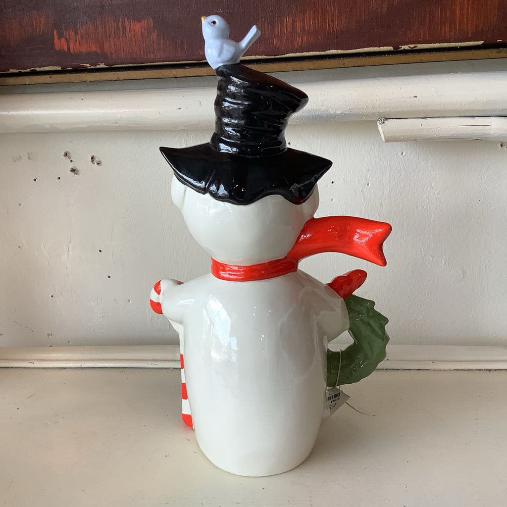 Vintage Snowman with Bird Figurine