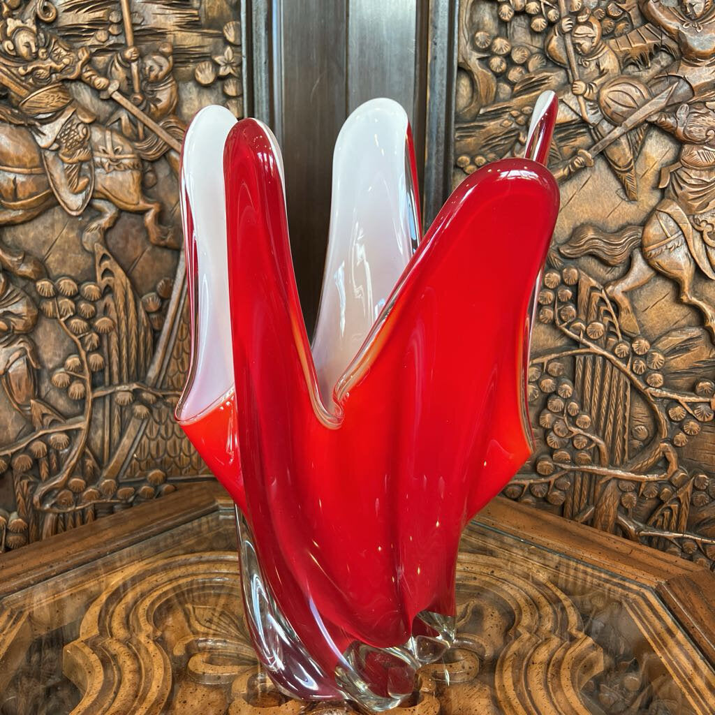 Vintage Red and White Glass Vase