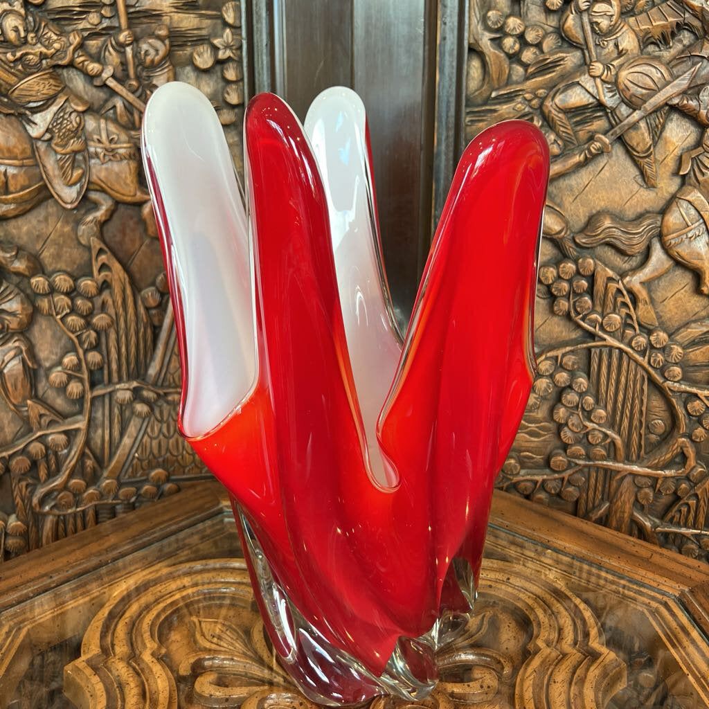 Vintage Red and White Glass Vase