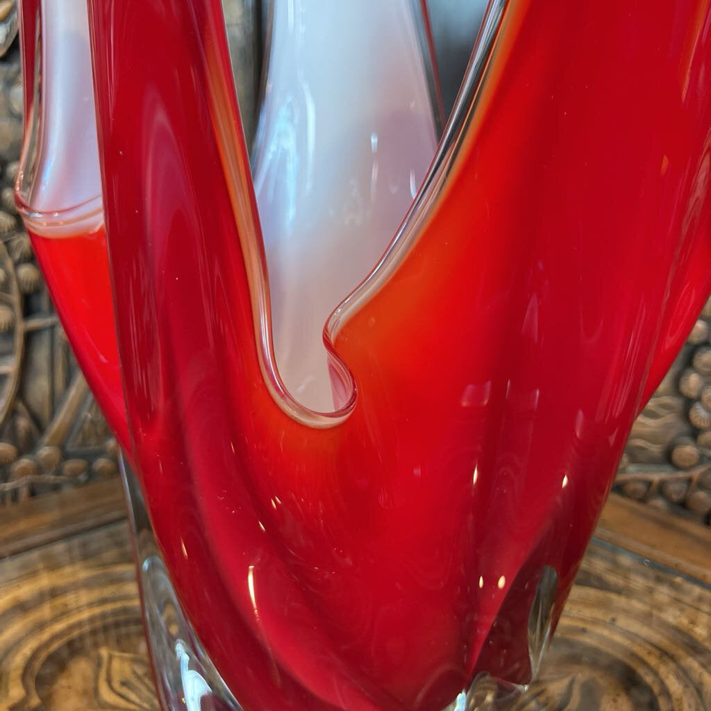 Vintage Red and White Glass Vase