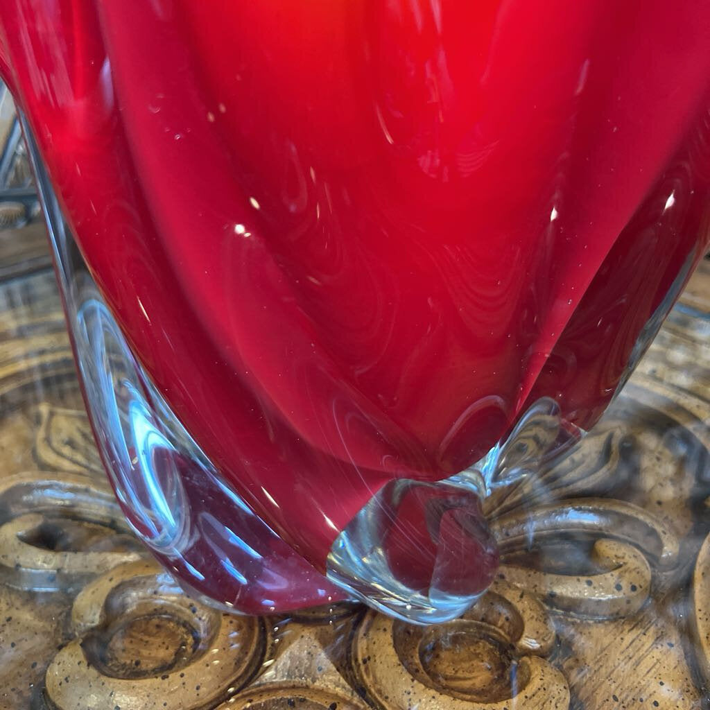 Vintage Red and White Glass Vase