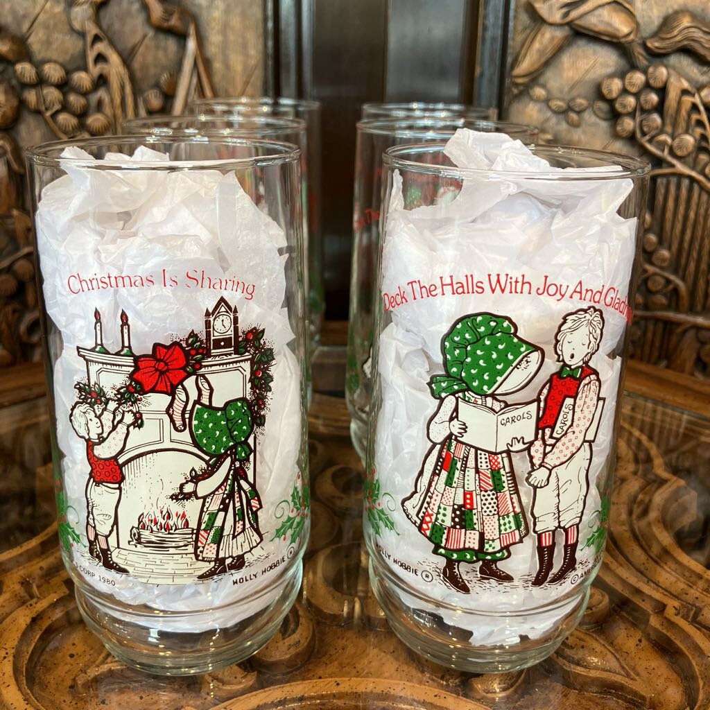 Set of 6 1980s Holly Hobbie Holliday Glasses