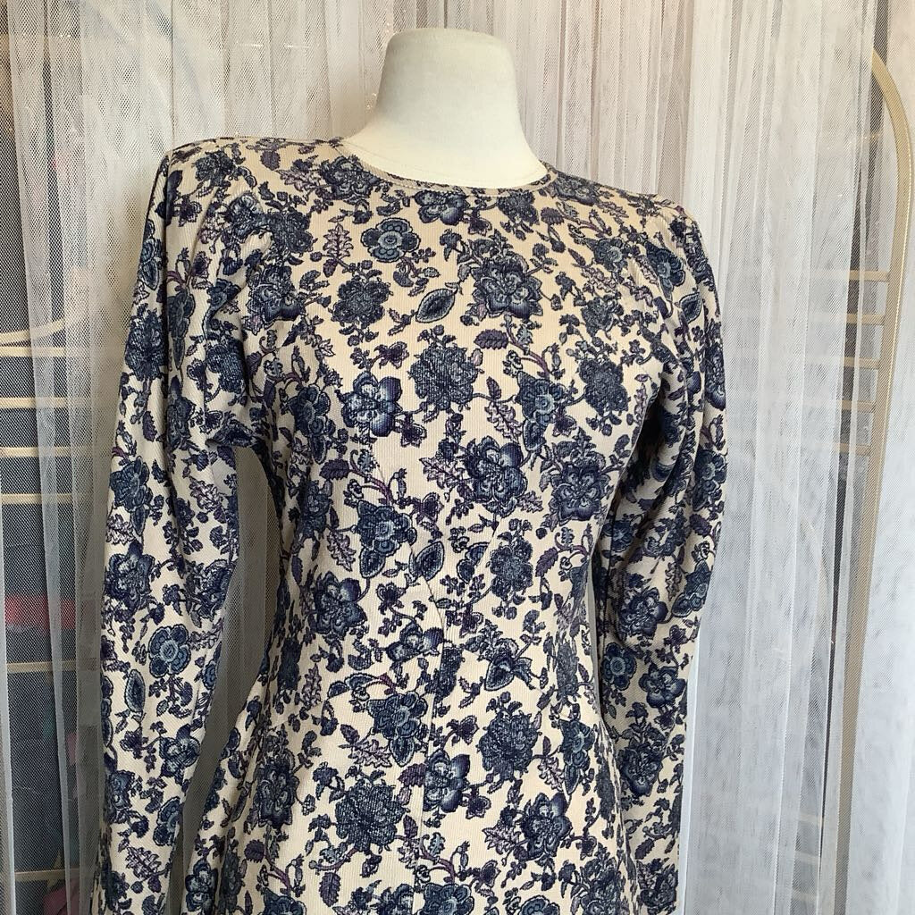 Floral Corduroy Pencil Dress w/ Front Slit