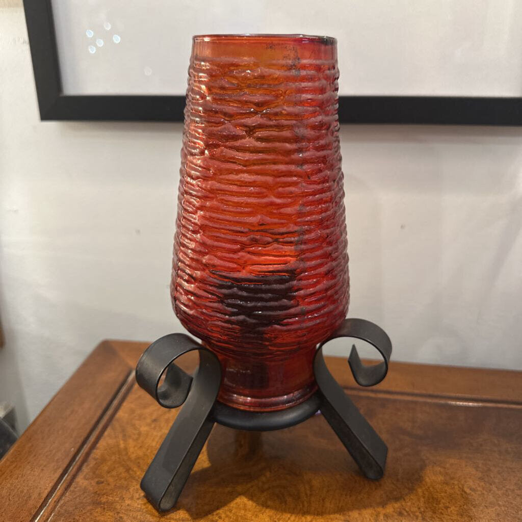 Mid Century Iron w/ Red Candle Holder