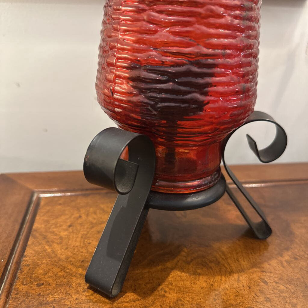 Mid Century Iron w/ Red Candle Holder