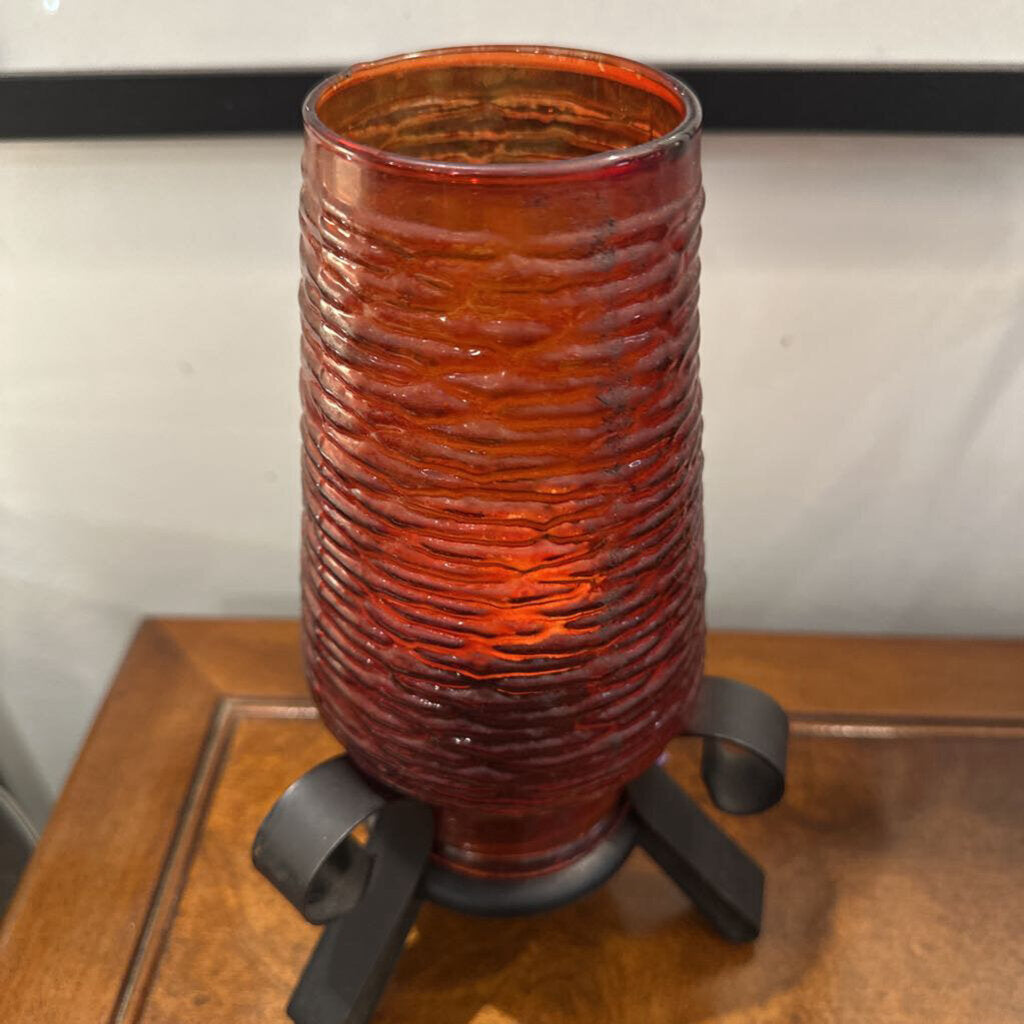 Mid Century Iron w/ Red Candle Holder