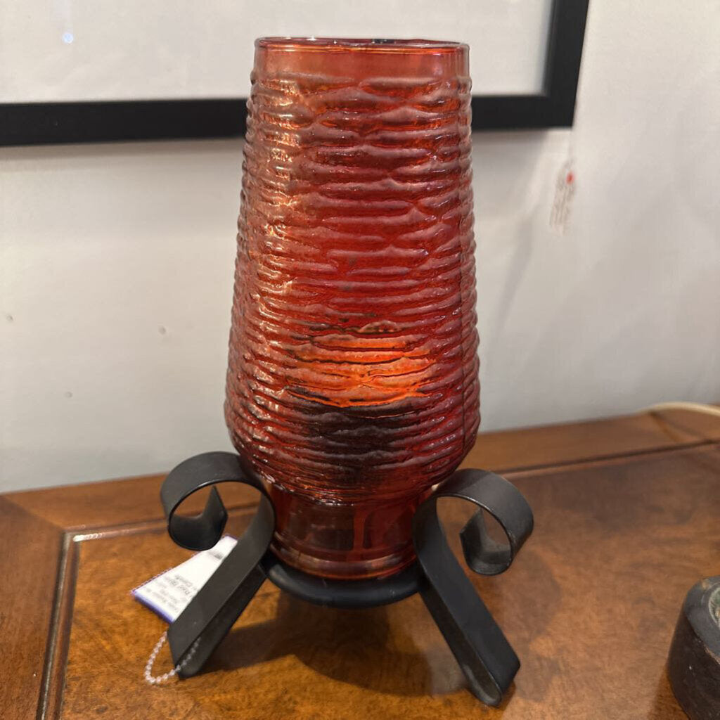 Mid Century Iron w/ Red Candle Holder