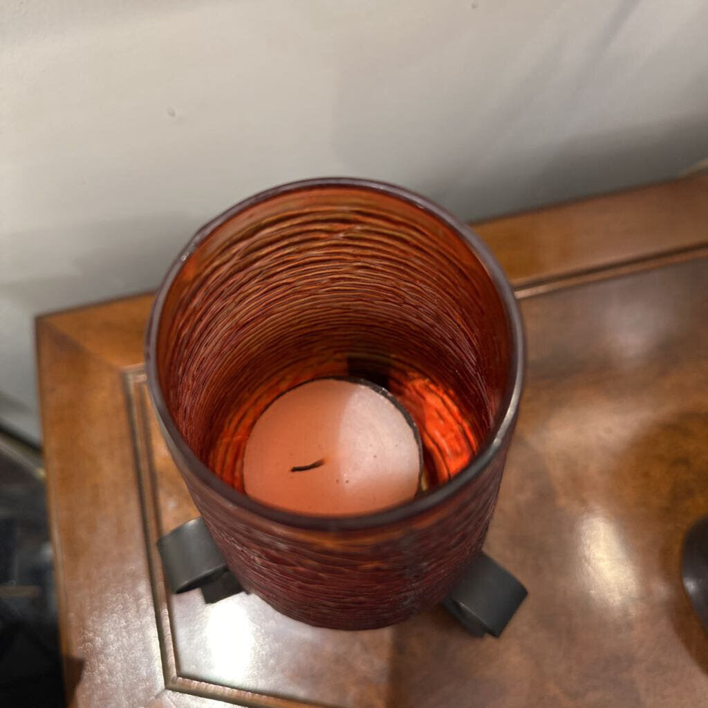 Mid Century Iron w/ Red Candle Holder