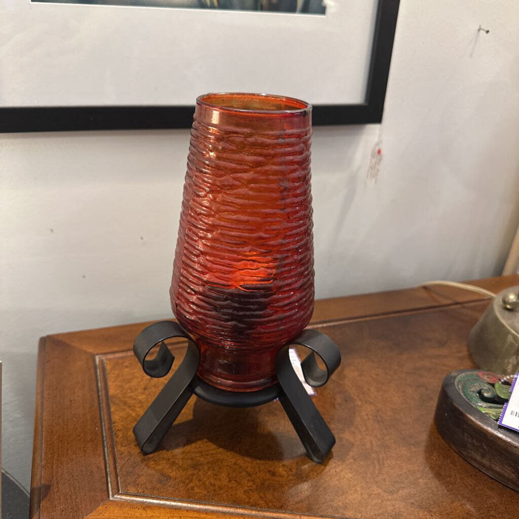 Mid Century Iron w/ Red Candle Holder