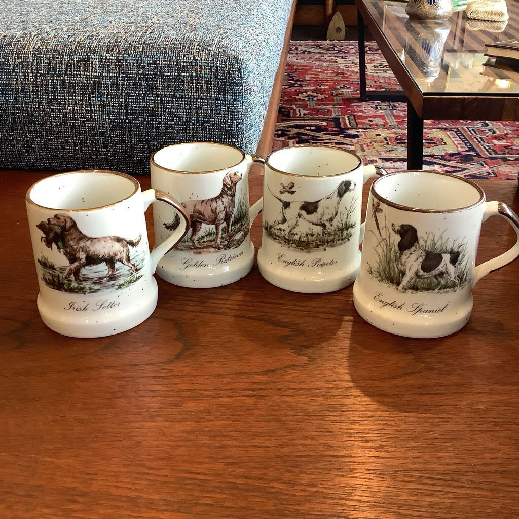 1970s Hunting Dogs Speckled Stoneware Mug Set