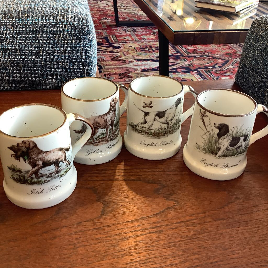 1970s Hunting Dogs Speckled Stoneware Mug Set