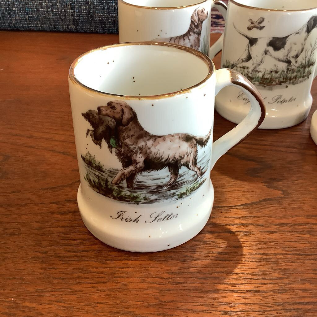 1970s Hunting Dogs Speckled Stoneware Mug Set