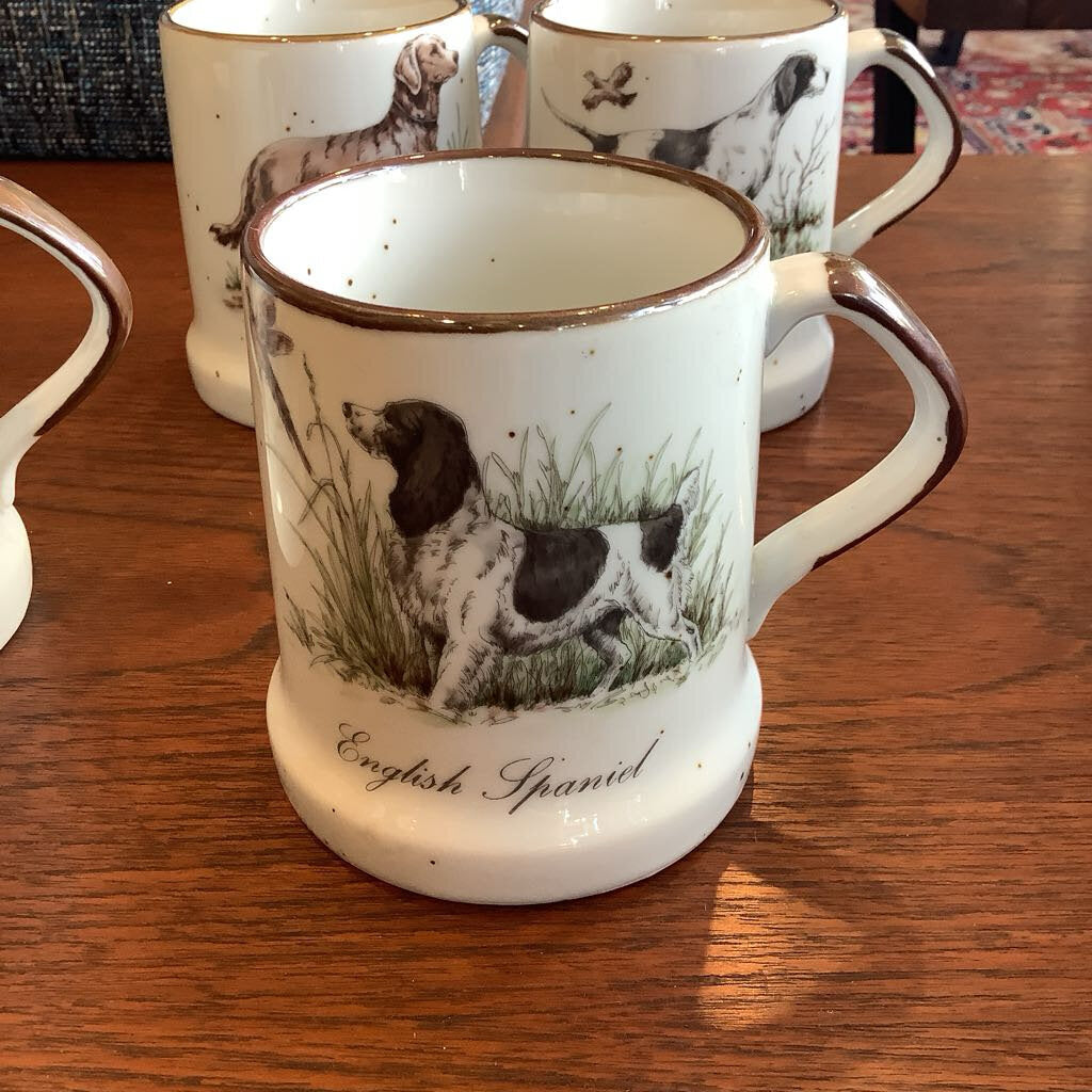 1970s Hunting Dogs Speckled Stoneware Mug Set