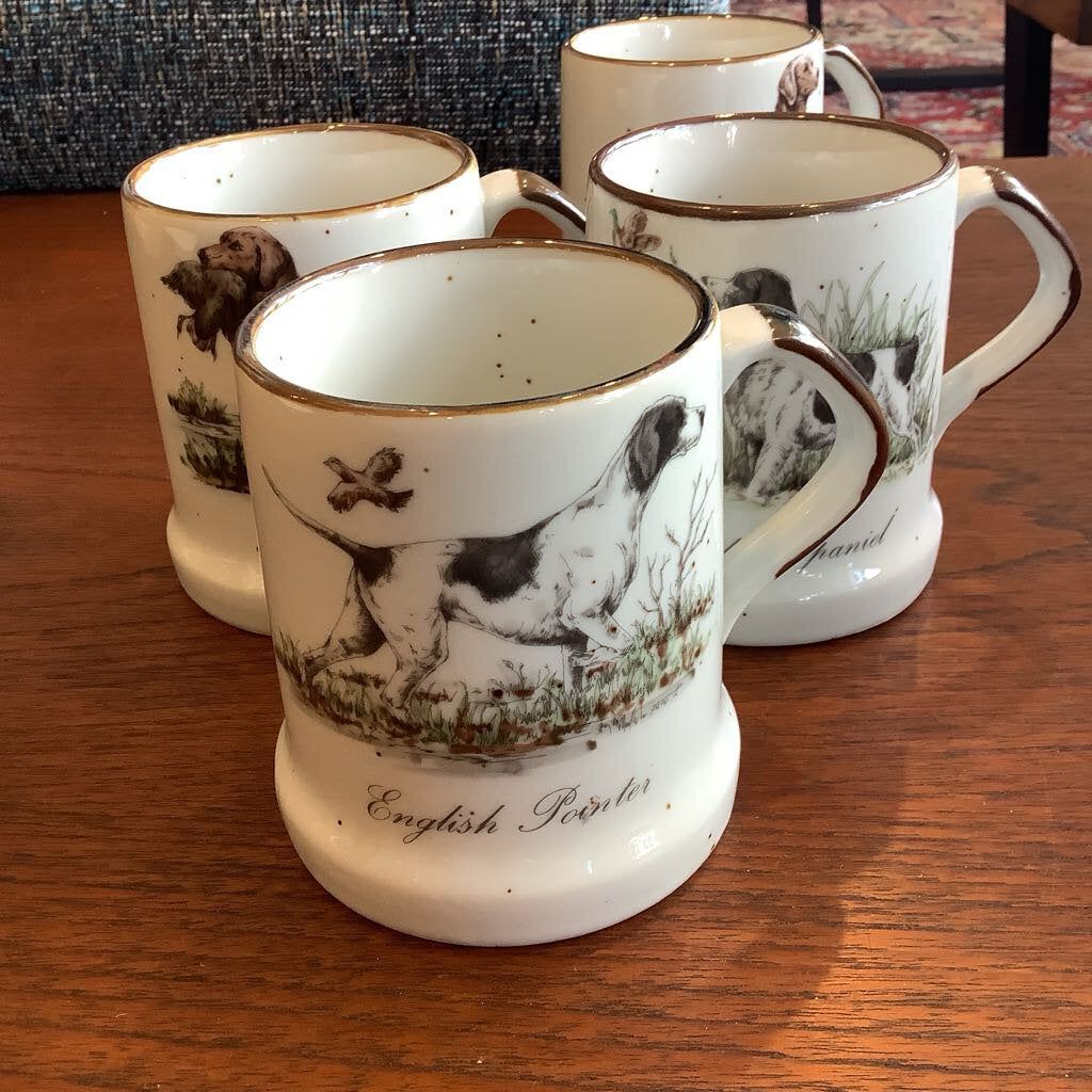 1970s Hunting Dogs Speckled Stoneware Mug Set