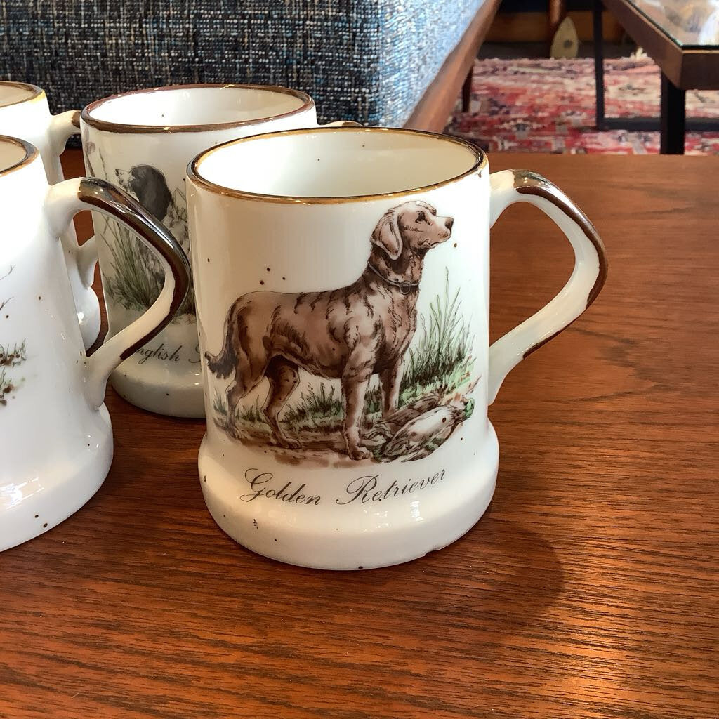 1970s Hunting Dogs Speckled Stoneware Mug Set