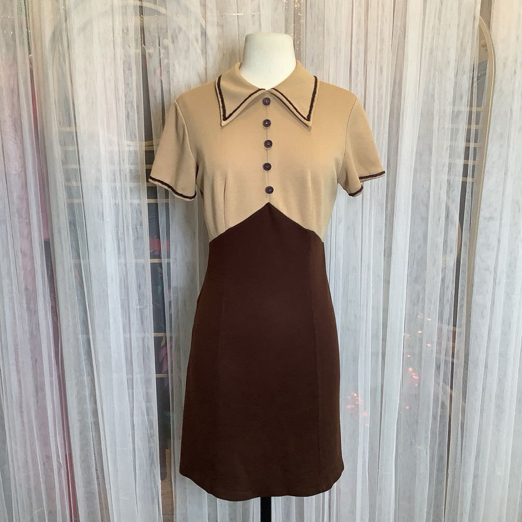 1970s 2 Toned Brown A-Line Dress